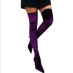 Purple Velvet Thigh High Boots